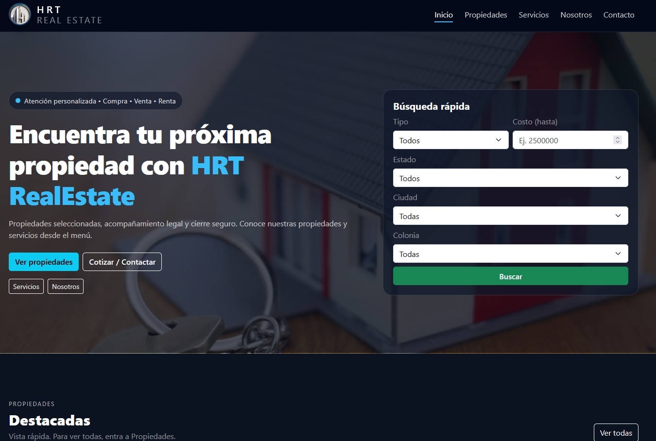 Sitio web corporativo – HRT Real Estate